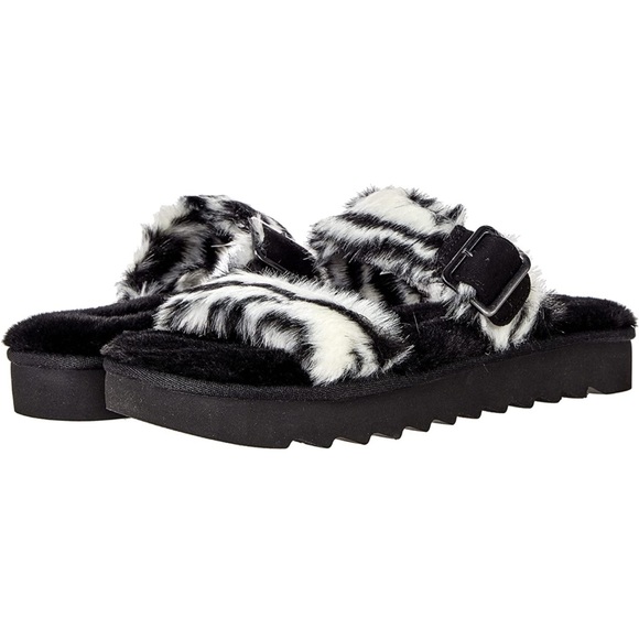 NEW UGG Koolaburra Furr-ah FUR PLATFORM Slide Sandal ZEBRA Print - Picture 1 of 9